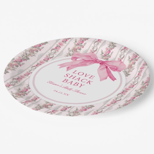 Roze Liefde Shack Baby shower Tafel Papieren Bordje (Gekanteld)