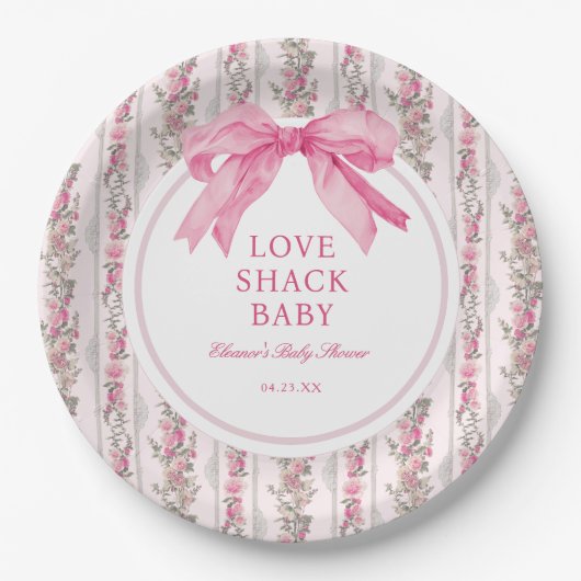 Roze Liefde Shack Baby shower Tafel Papieren Bordje (Voorkant)