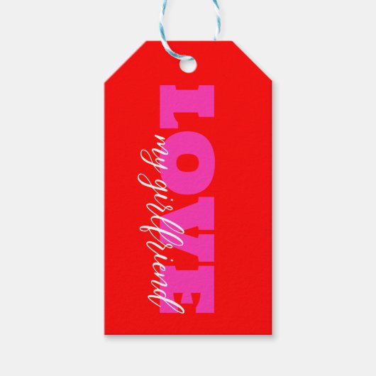 Roze LIEFDE ( voeg jouw tekst toe) Neon Red Valent Cadeaulabel (Voorkant)
