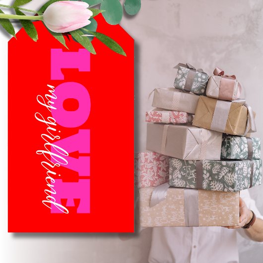 Roze LIEFDE ( voeg jouw tekst toe) Neon Red Valent Cadeaulabel