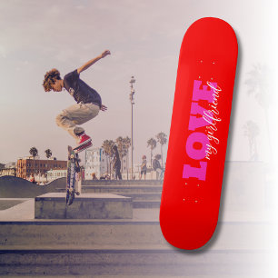 Roze LIEFDE ( voeg jouw tekst toe) Neon Red Valent Persoonlijk Skateboard