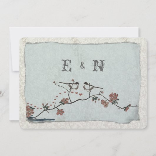 roze liefde vogelkerry Blossom Wedding Kaart (Achterkant)