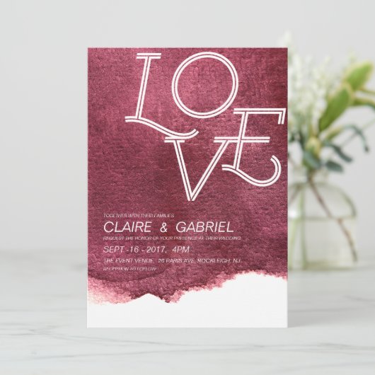 Roze liefde voor moderne, eenvoudige bruiloft kaart (Staand voorkant)