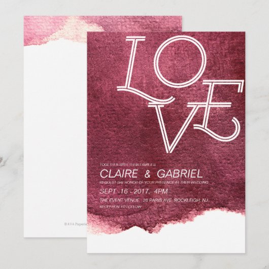 Roze liefde voor moderne, eenvoudige bruiloft kaart (Voorkant / Achterkant)