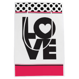 Roze Liefde Zwarte Stippen Gift Bag Medium Cadeauzakje
