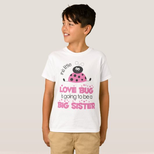 Roze liefdesbug Big Sister T-shirt (Voorkant volledig)