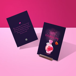 Roze Liefdesdrank Fles Gelukkige Valentijnskaart Feestdagenkaart