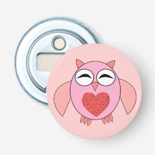 Roze liefdeshars - Owl flesopener Button Flesopener