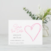 Roze liefdeshart bewaar de datum save the date (Staand voorkant)