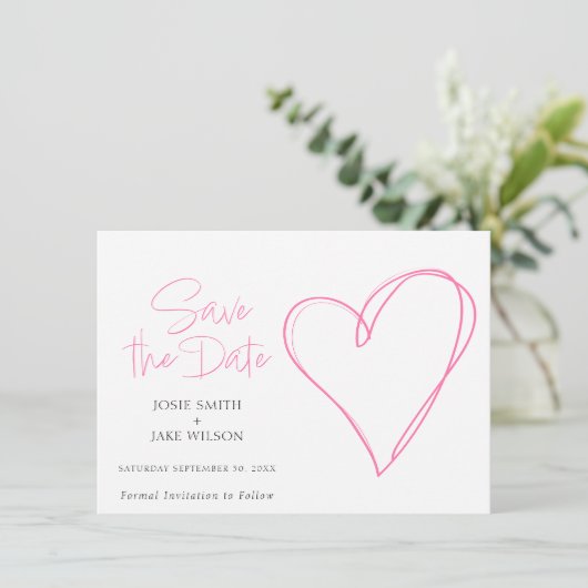 Roze liefdeshart bewaar de datum save the date (Staand voorkant)