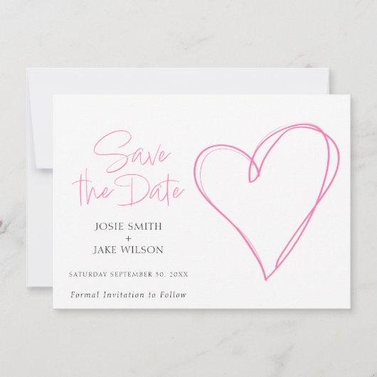 Roze liefdeshart bewaar de datum save the date (Voorkant)
