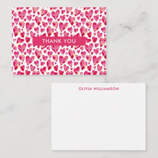 Roze Liefdeshart Dank Je Notitiekaartje (Voorkant / Achterkant)