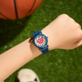 Roze Liefdeshart en Bloemen Patroon Horloge