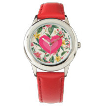 Roze Liefdeshart en Bloemenpatroon