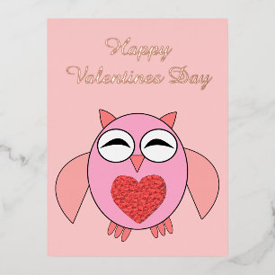 Roze Liefdeshart Uil Aangepaste Valentijnsdag Folie Feestdagen Briefkaart