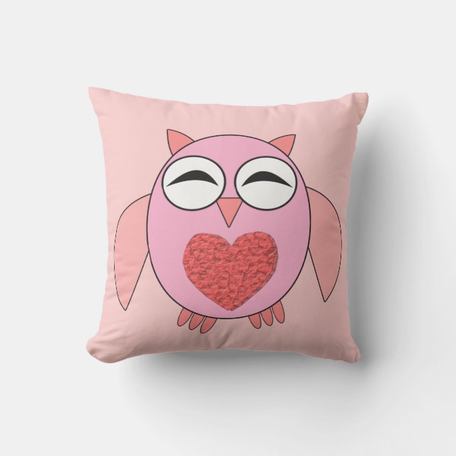 Roze Liefdeshart Uil Buitenkussen (Voorkant)