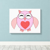 Roze Liefdeshart Uil Canvasprint Canvas Afdruk (Insitu (Houten vloer))