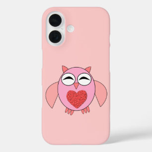 Roze Liefdeshart Uil iPhone 16 Hoesje