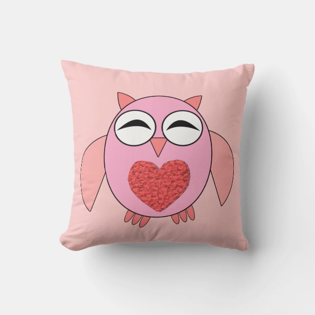 Roze Liefdeshart Uil Kussen (Voorkant)