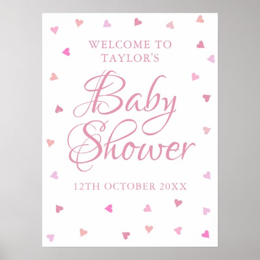 Roze liefdesharten Baby Girl Shower Welkom Poster (Voorkant)