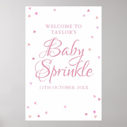Roze liefdesharten Baby Girl Sprinkle Welkomstteke Poster (Voorkant)