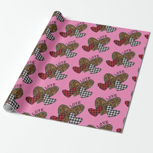 Roze liefdesharten cadeaupapier (Uitgerold)