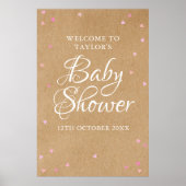Roze Liefdeshartjes Baby Meisje Shower Welkomstbor Poster (Voorkant)