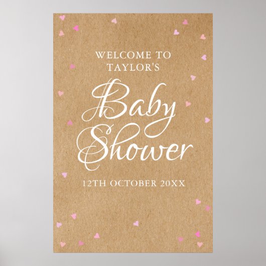 Roze Liefdeshartjes Baby Meisje Shower Welkomstbor Poster (Voorkant)