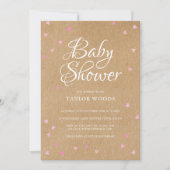Roze liefdeshartjes Baby Shower / Strooier Rustic Kaart (Voorkant)