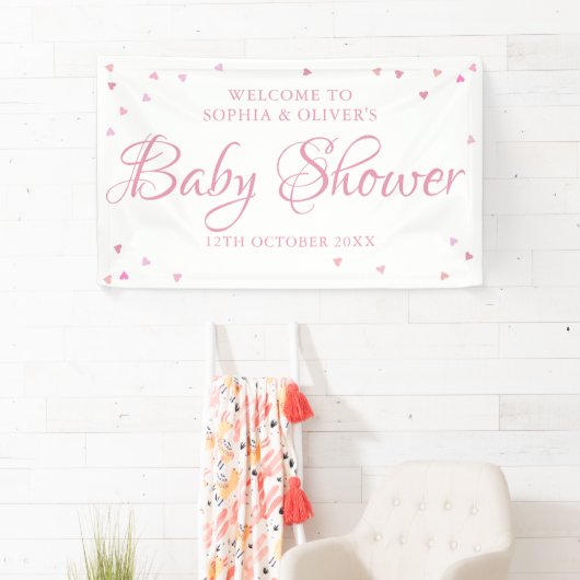 Roze Liefdeshartjes Baby Shower / Strooigoed Verwe Spandoek (Insitu)