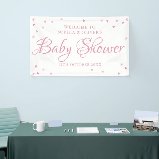 Roze Liefdeshartjes Baby Shower / Strooigoed Verwe Spandoek (Beurs)