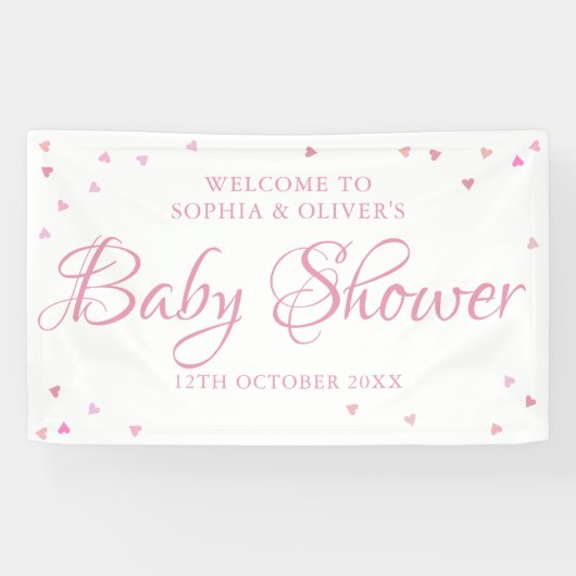 Roze Liefdeshartjes Baby Shower / Strooigoed Verwe Spandoek (Horizontaal)