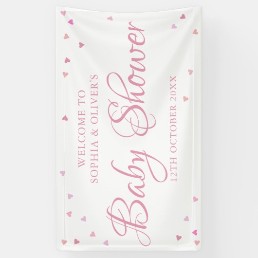 Roze Liefdeshartjes Baby Shower / Strooigoed Verwe Spandoek (Verticaal)