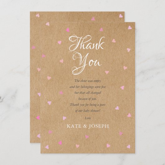 Roze Liefdeshartjes Boho Baby Meisje Bedankt Gedic (Voorkant / Achterkant)