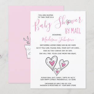 Roze Liefdeshartjes Meisje Baby Shower Per Post Kaart