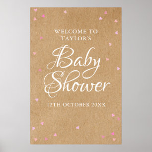 Roze Liefdeshartjes Welkomstbord voor Baby Meisje  Poster