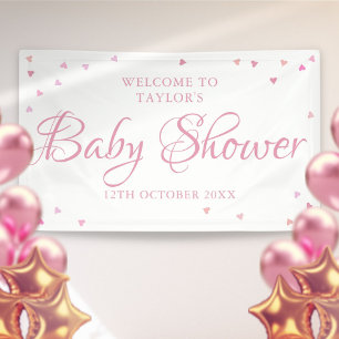 Roze Liefdeshartjes Welkomstbord voor Baby Meisje  Spandoek