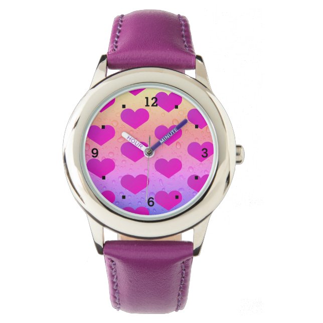 Roze liefdeshartrinbog horloge (Voorkant)