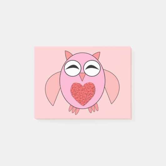 Roze liefdeshartslag Owl Post merkt Pad op Post-it® Notes (Voorkant)