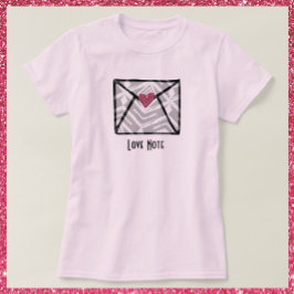  roze liefdesnotitiehart t-shirt