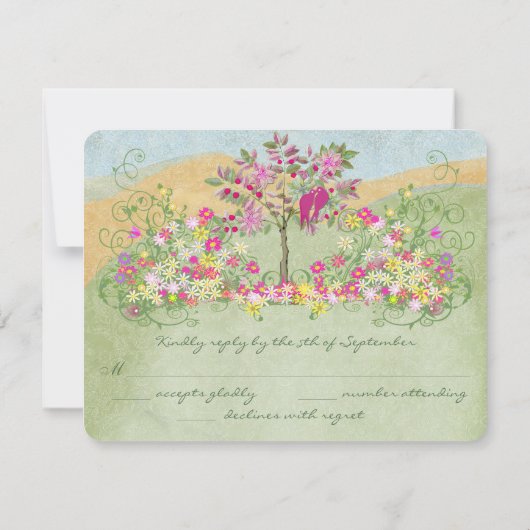 Roze -liefdesvederzwijn RSVP Kaartje (Achterkant)