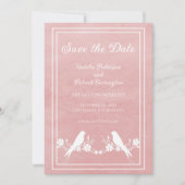 Roze Liefdesvogel Bloemige Save the Date-uitnodigi Kaart (Voorkant)