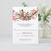 Roze Liefdesvogel Bruiloft RSVP Kaartje (Staand voorkant)
