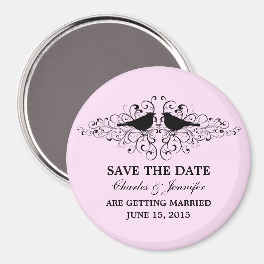 Roze liefdesvogels opslaan Magnet Datum Magnet (Voorkant / Achterkant)