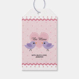 Roze Liefdesvogels Valentijn Cadeaulabel