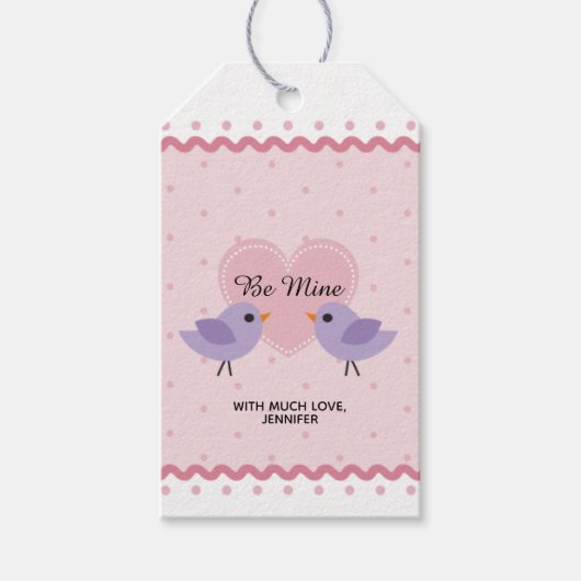 Roze Liefdesvogels Valentijn Cadeaulabel (Voorkant)