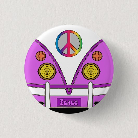 Roze liefdeswagen, hipster, hippie-vredesbord ronde button 3,2 cm (Voorkant)