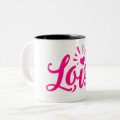 Roze liefdeswoord tweekleurige koffiemok (Voorkant links)