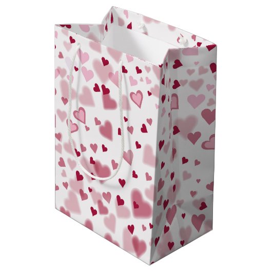  Roze Lieve Harten Patroon  Medium Cadeauzakje (Achterkant Gekanteld)