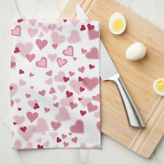 Roze Lieve Harten Patroon Theedoek (Quarter Fold)